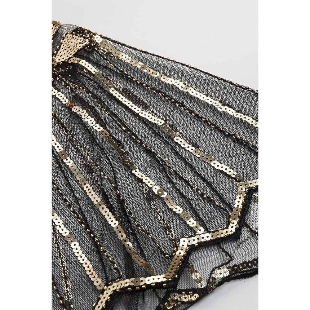 Women Sequin  Beaded Evening flapper Cape 1920s Shawl Wraps (Gold) - Picture 6 of 6